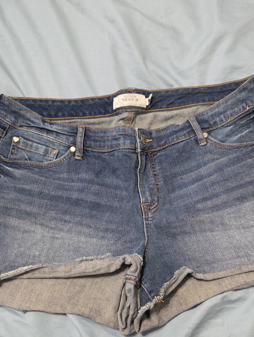 torrid Distressed Light-Medium Blue Boyfriend Denim Shorts
